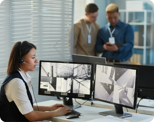 Facilities management team working in a commercial office space