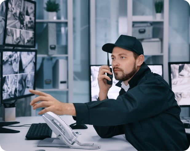 Facilities management team working in a commercial office space