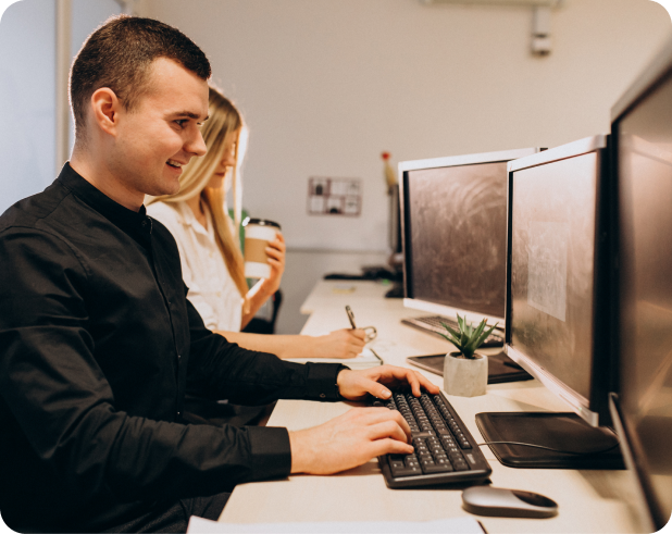 Facilities management team working in a commercial office space
