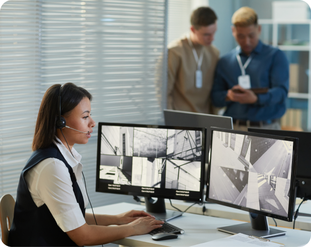 Facilities management team working in a commercial office space