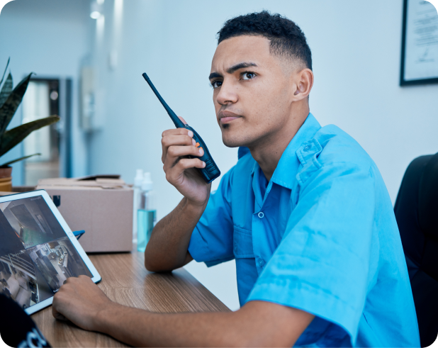 Facilities management team working in a commercial office space