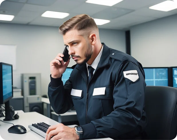 Facilities management team working in a commercial office space