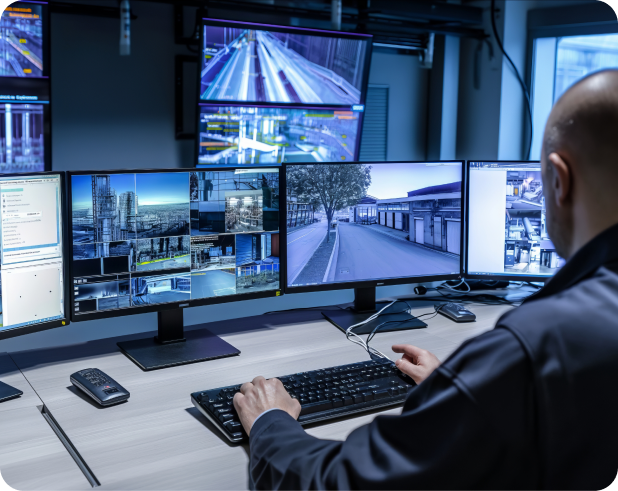 Facilities management team working in a commercial office space