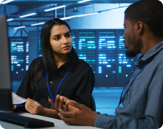 Facilities management team working in a commercial office space