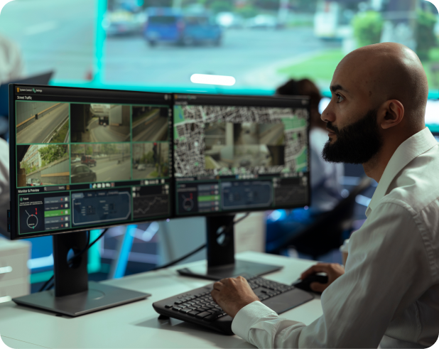 Facilities management team working in a commercial office space